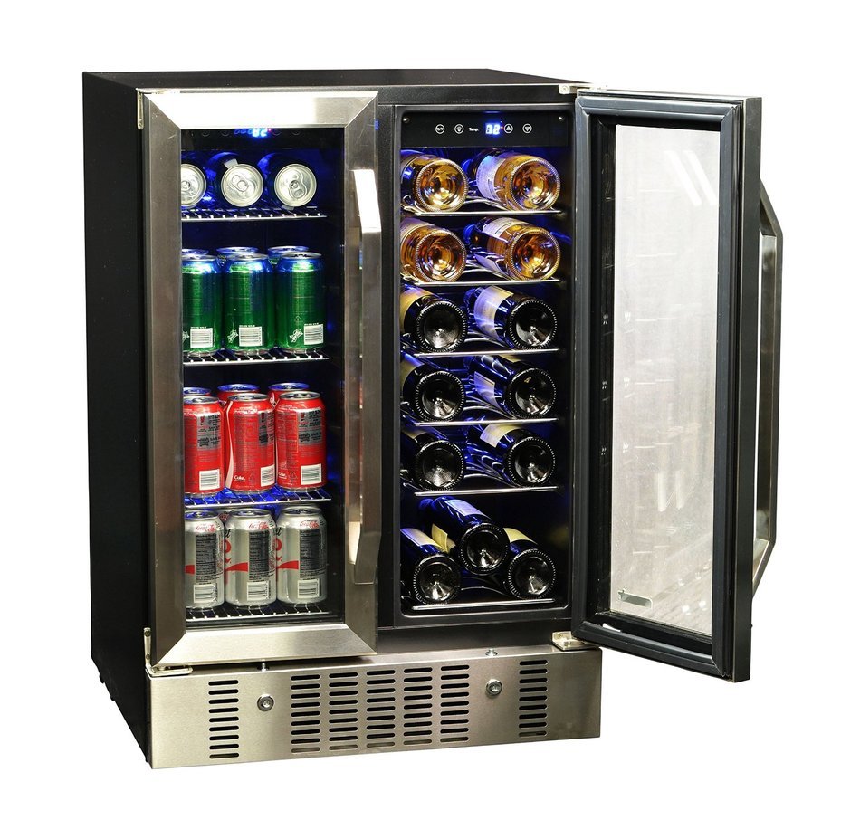 NewAir AWB-360DB 18 Bottle 60 Can Dual Zone Built-In WIne & Beverage Cooler, StaInless Steel/Black
