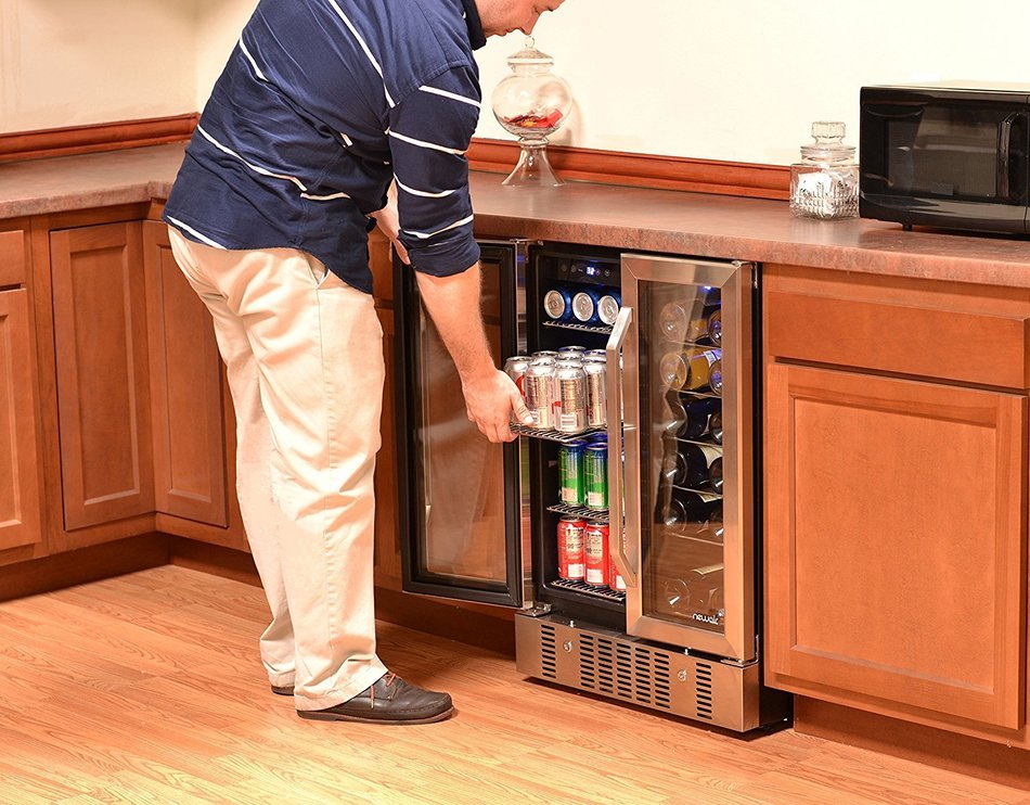 NewAir AWB-360DB 18 Bottle 60 Can Dual Zone Built-In WIne & Beverage Cooler, StaInless Steel/Black N2