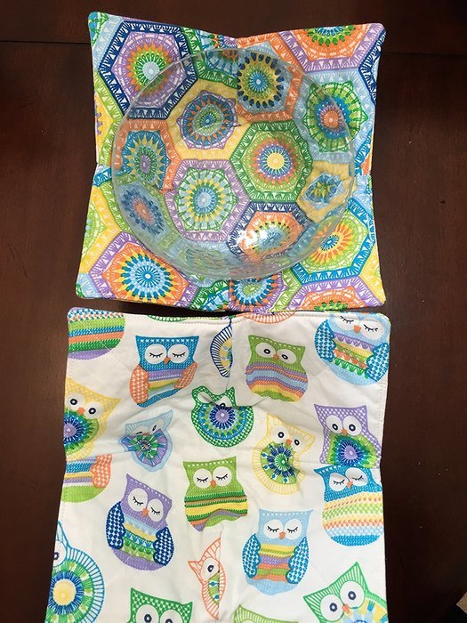 Light Owl print,gift,handmade,Hot Cold Bowl Cozy,Microwave Bowl Cozie,Fabric Trivet, Hot pad, Pot Holder,Cotton...