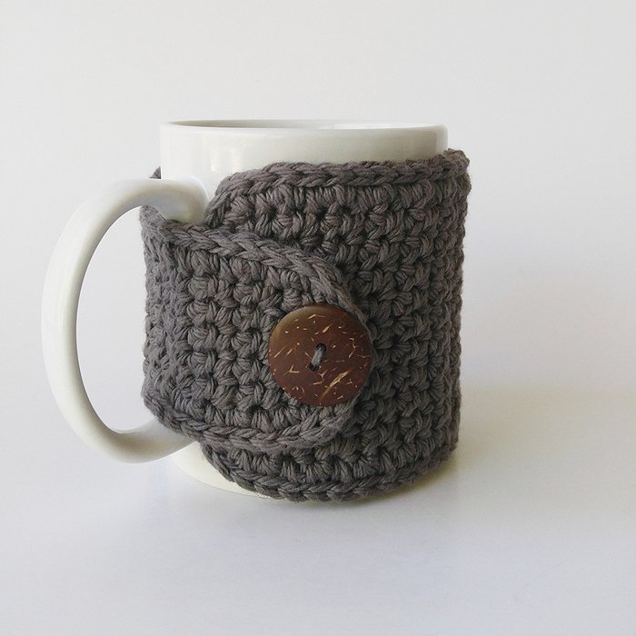 Crochet Cotton Coffee Mug Cozy Grey N2