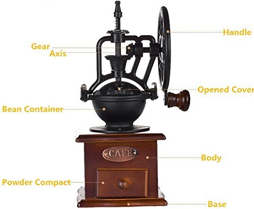 Dewel Household Small Gear Grinding Machine / Vintage Large Wheel Grinder for Coffee, Bean & Spice, etc. / Ideal... N3