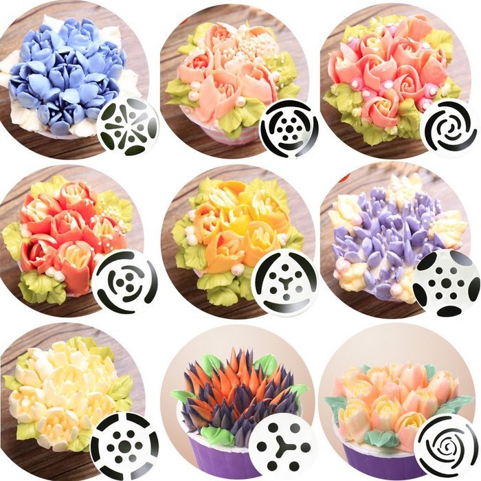PAPISNOW Russian Piping Tips 9PCS/SET 304 Stainless Steel Large Size Icing Sugar Craft Decorating Tools (9PCS) N3