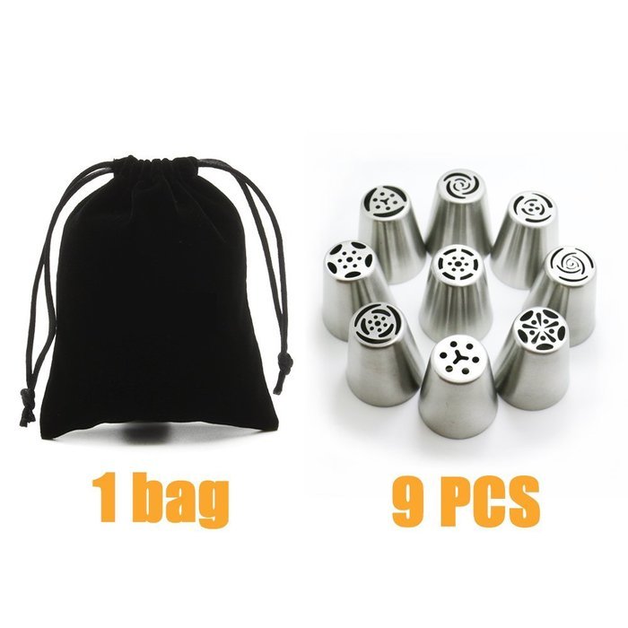 PAPISNOW Russian Piping Tips 9PCS/SET 304 Stainless Steel Large Size Icing Sugar Craft Decorating Tools (9PCS) N4