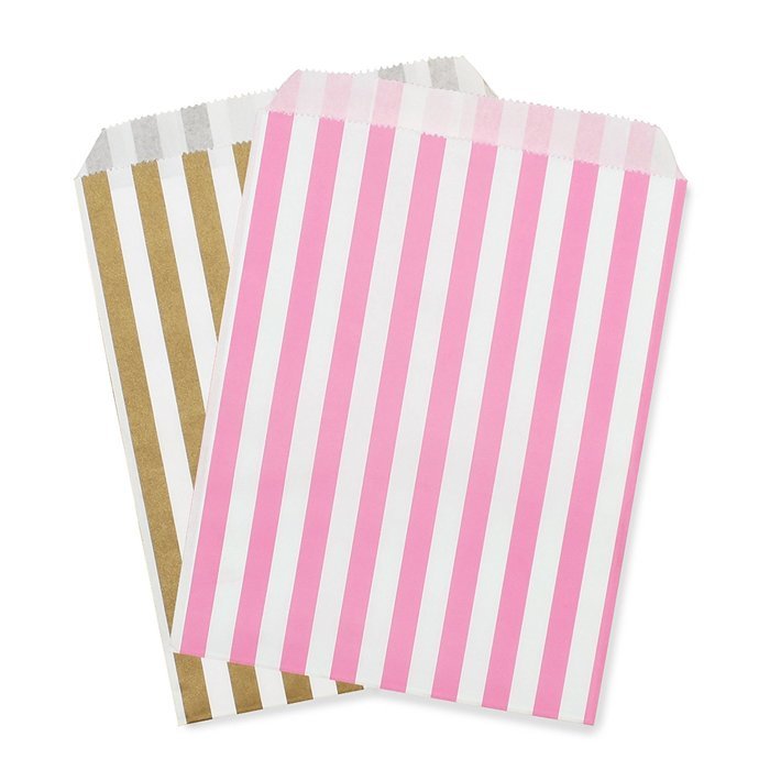 5" x 7" Party Favor Bag, Pack of 12 (Gold & Light Pink | Striped) N5