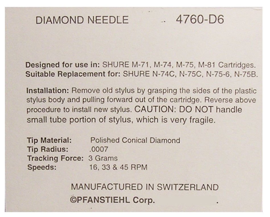 TURNTABLE NEEDLE FOR Shure N71 N75-6 N75-6 M71 M74 M75 M81 N75C M75C M75EJ 760 N2