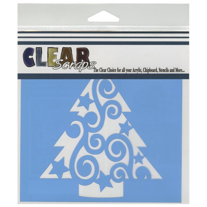 Clear Scraps CSSM6-CSWT Translucent Plastic Film Stencil, Swirl Christmas Tree, 6-Inch x 6-Inch
