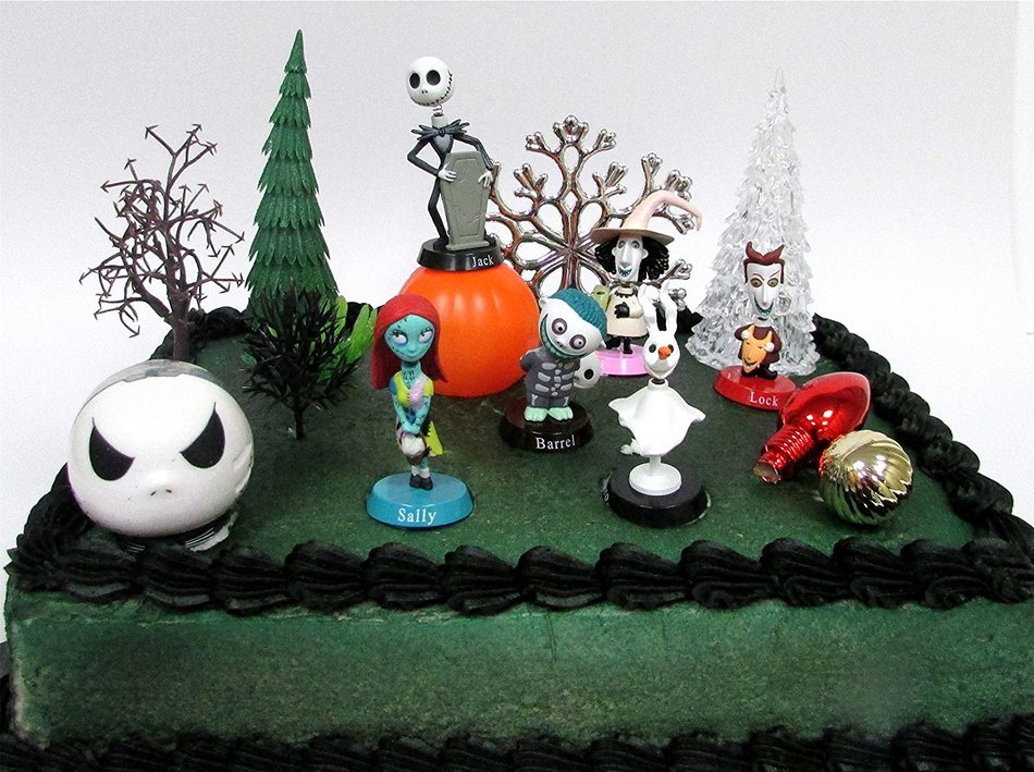 Nightmare Before Christmas 17 Piece Birthday Cake Topper Set Featuring 2" to 3" Cake Topper Figures of Lock, Shock... N9