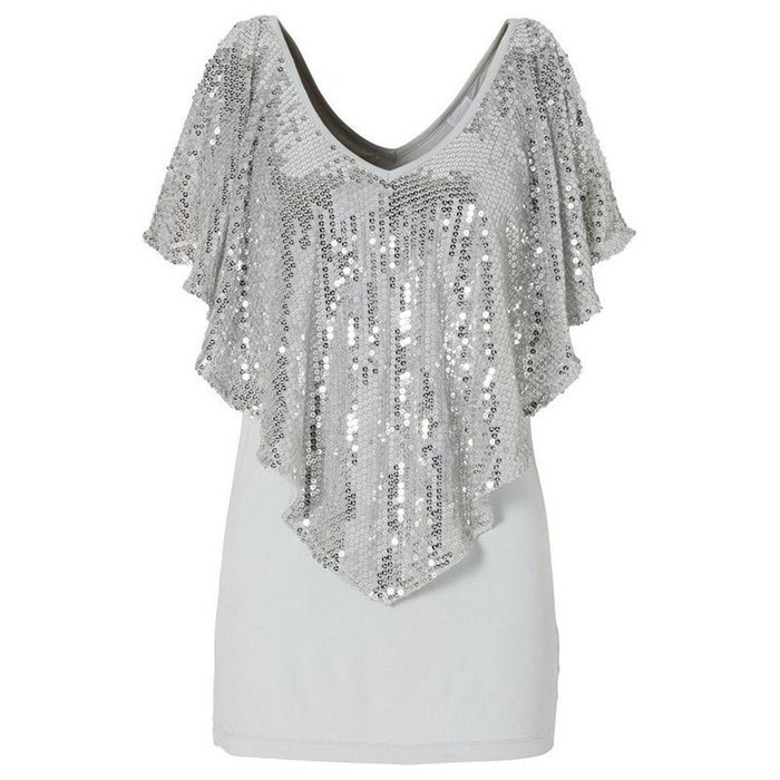 TR.OD European Women Shirts V-neck Sequins Patchwork Elastic Tops N2