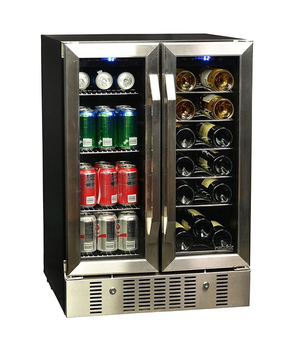 NewAir AWB-360DB 18 Bottle 60 Can Dual Zone Built-In WIne & Beverage Cooler, StaInless Steel/Black N3