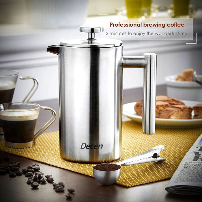 Decen Double Wall Stainless Steel French Press Coffee & Tea Maker, 8 Cups Coffee Press Pot, 1 Liter N5