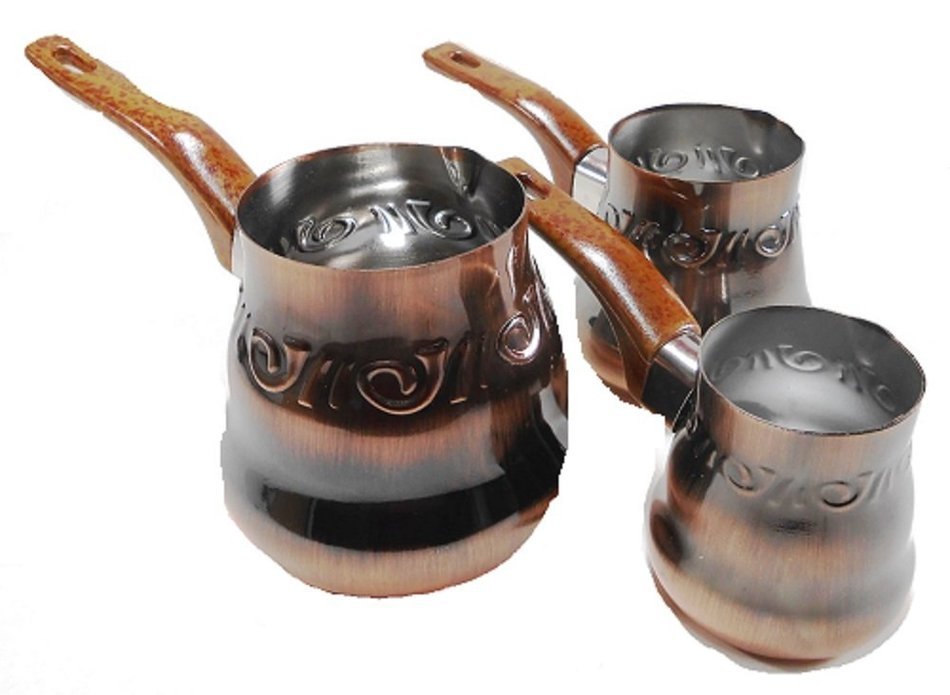 Set of 3 Stainless Turkish Coffee Warmers Antique Copper Finish