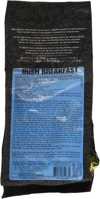 Metropolitan Tea 60 Count Classic Teabags, Irish Breakfast Tea N2