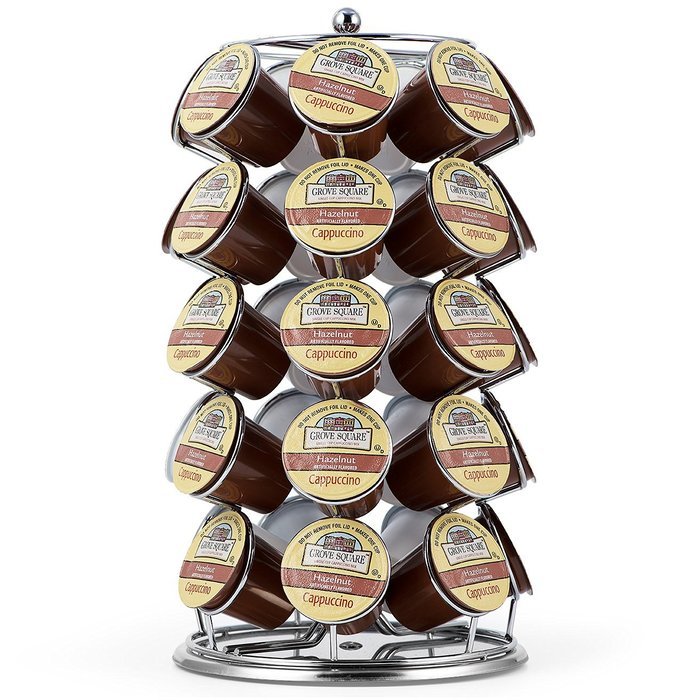 K Cup Holder,Oak Leaf Coffee Storage Spinning Carousel Organizer for Keurig K-Cups - 35 Pod, Electroplated