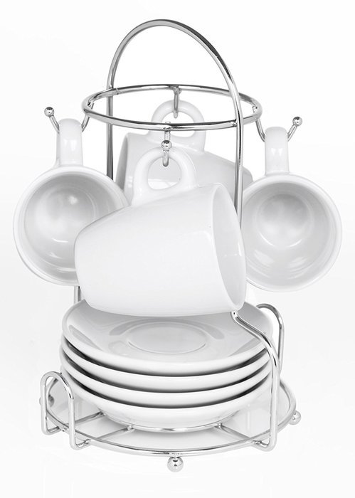 Imusa Espresso Set with Chrome Rack, 8 Piece, White