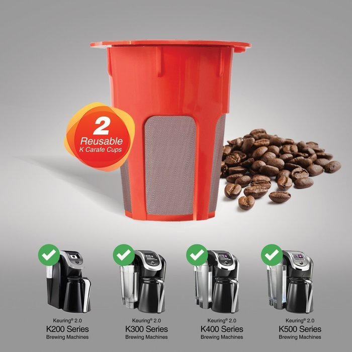 2 Refillable/Reusable Carafe KCup Filters by Housewares Solutions for Keurig 2.0: K200, K300, K400, K500 Series... N2