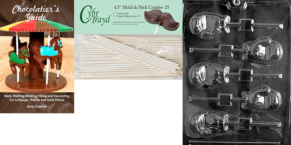Cybrtrayd 'Boxing Glove Lolly' Sports Chocolate Candy Mold with 25 4.5-Inch Lollipop Sticks and Chocolatier's...