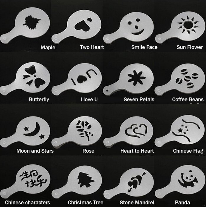 BeautyStyle ABS Coffee Art Stencils For Latte/Cappuccino/Fancy 16PCS N3