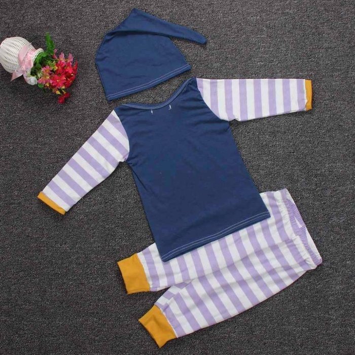 Clothes Set ,BeautyVan Newborn Kid Outfit Clothes Stripe Print T-Shirt Tops+Pants Trousers+Hat Set (24M, Purple) N2