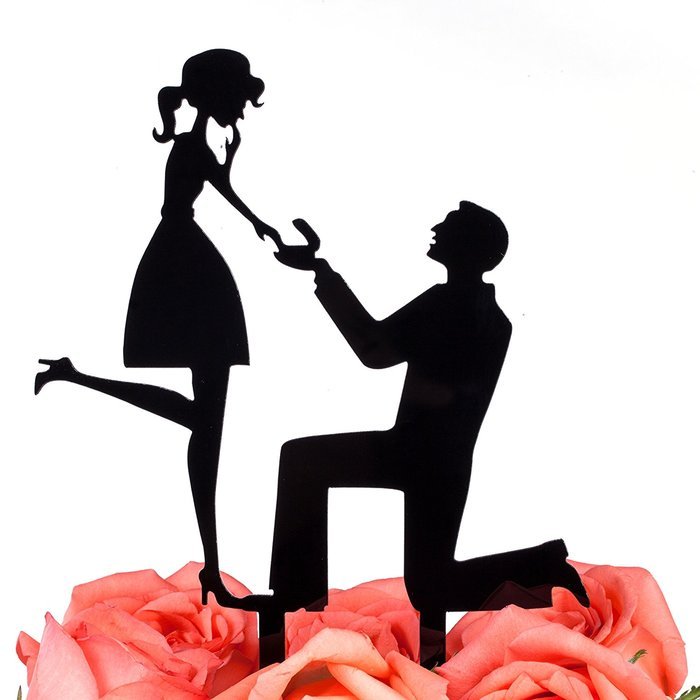 LOVENJOY with Gift Box Marry Me Groom Proposal to Bride Silhouette Wedding Cake Topper (5-inch, Black) N24