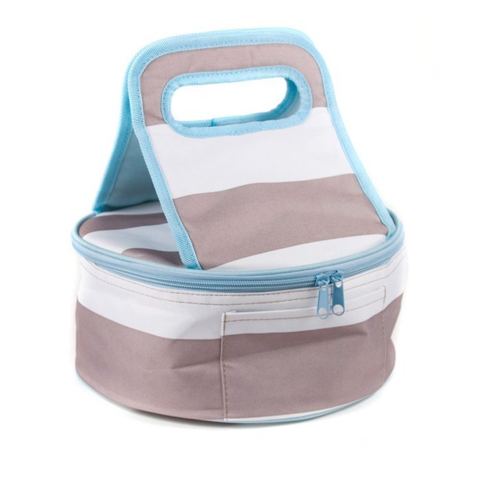 Preppy Stripe Round Casserole Carrier (Taupe/White/Sky)