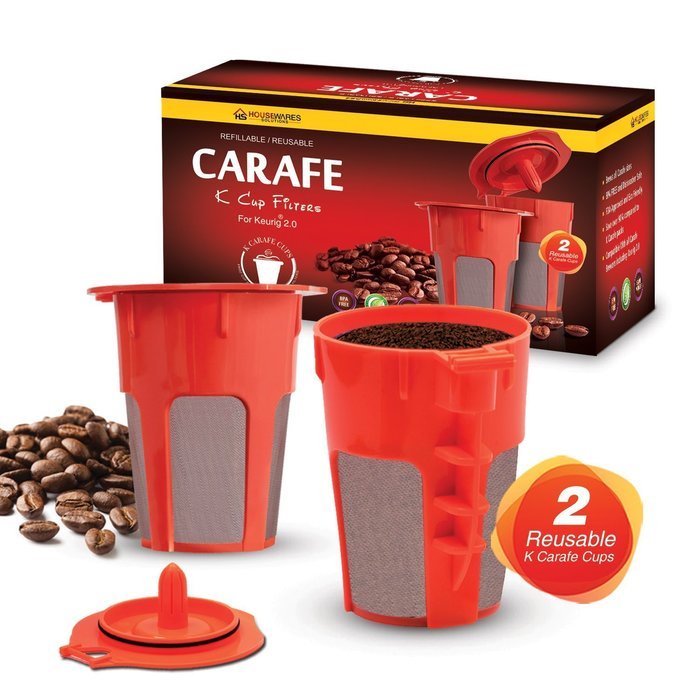 2 Refillable/Reusable Carafe KCup Filters by Housewares Solutions for Keurig 2.0: K200, K300, K400, K500 Series... N3