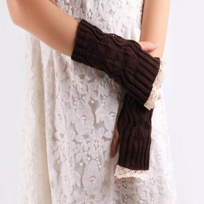 Morecome Fashion Women GirlHollow Out Lace Knitted Gloves (Black) N13