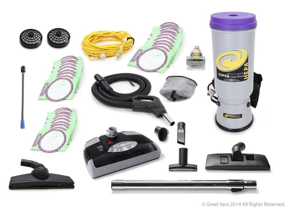 Fully Loaded ProTeam Super CoachVac Commercial Backpack vacuum W. Electric Head 10 qt quart