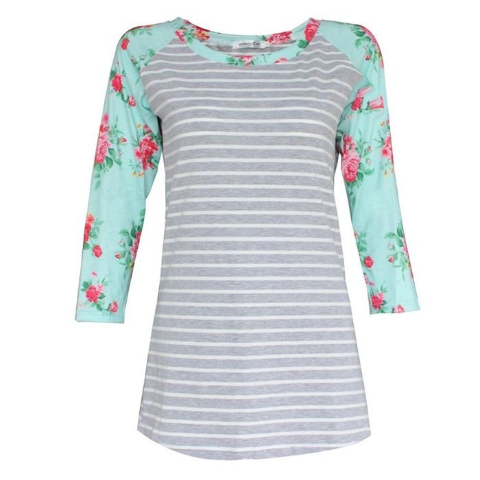 Pullover Blouse,Morecome Womens Ladies Floral Stripe Printing Round Neck Tops