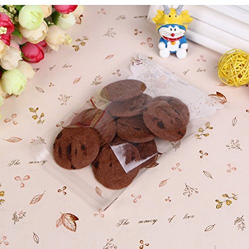 Harulu 100 pcs Lace Self Adhesive Cookie Candy Package Gift Bags Cellophane Birthday (Lace bow)