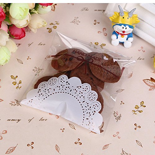 Harulu 100 pcs Lace Self Adhesive Cookie Candy Package Gift Bags Cellophane Birthday (Lace bow) N2