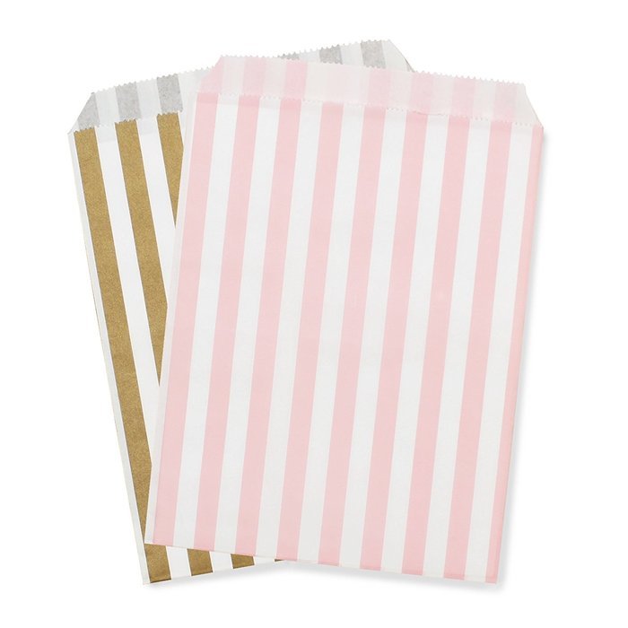 5" x 7" Party Favor Bag, Pack of 12 (Gold & Light Pink | Striped) N6