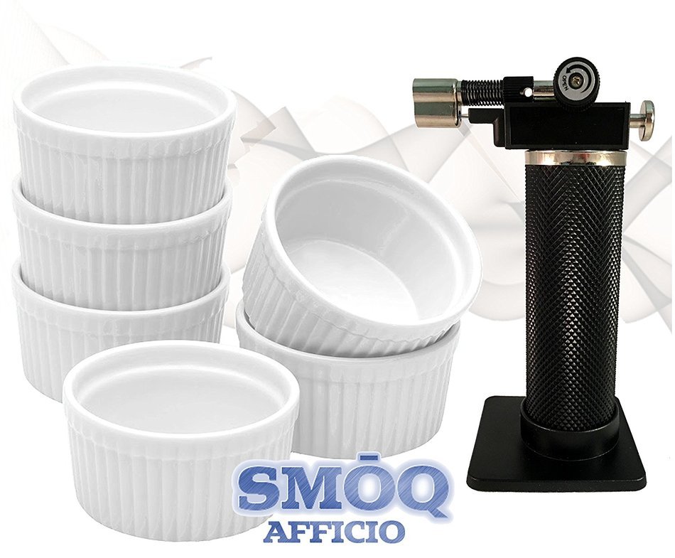 SMOQ Afficio Creme Brulee Ramekins with Precision Culinary Torch SMQ-242, Baking, Dipping Bowl, Souffle &hellip; (Red...