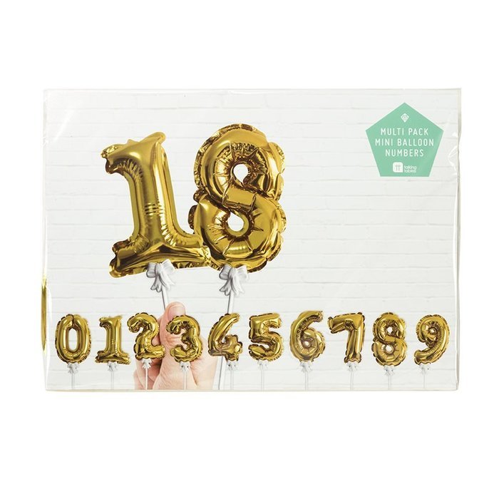 Talking Tables Party Time Gold Foil Number Ballon Cake Toppers (12 Pack), Mini, Multicolor