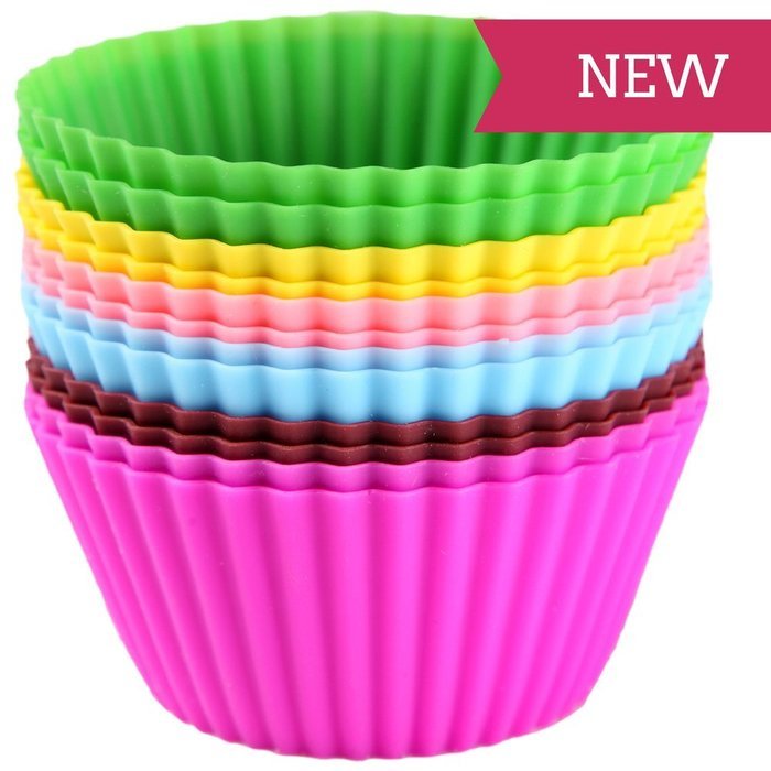 Silicone Baking Cups - Reusable Muffin Cups In 6 Assorted Colors - Set of 12 N2