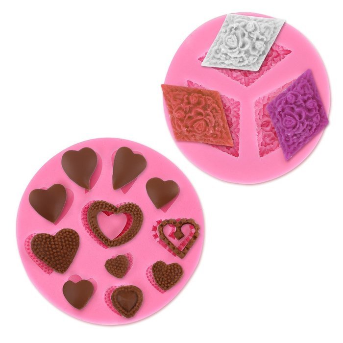 2pcs Love Heart & Rose Silicone Cake Decoration Fondant Bakeware Mold Wedding Decorating Sugar Craft