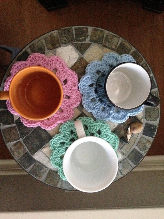 Crochet Flower Coasters Light Blue Set of 3