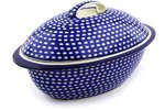 Polmedia Polish Pottery 16-inch Stoneware Baker with Cover H4032F Hand Painted from Ceramika Artystyczna in Boleslawiec...