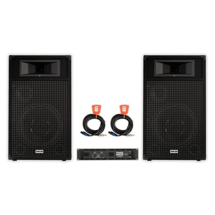 Acoustic Audio BR12 PA Karaoke DJ 12" Speakers, Amp and Cables 2000 Watts 3 Way New BR12-PK3
