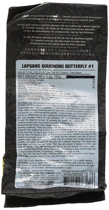 Metropolitan Tea 60 Count Classic Teabags, Lapsang Souchong Butterfly No. 1 N3