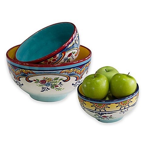 Euro Ceramica Zanzibar Mixing Bowl Set in Blue/White (Set of 3)