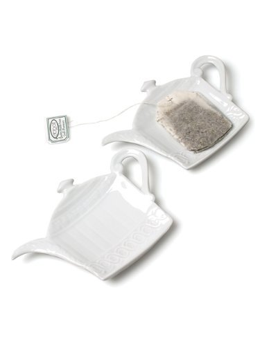 Set 6 Pieces 5" White Porcelain Teapot Shaped Teabag Holder Tea Bag Plate Dish