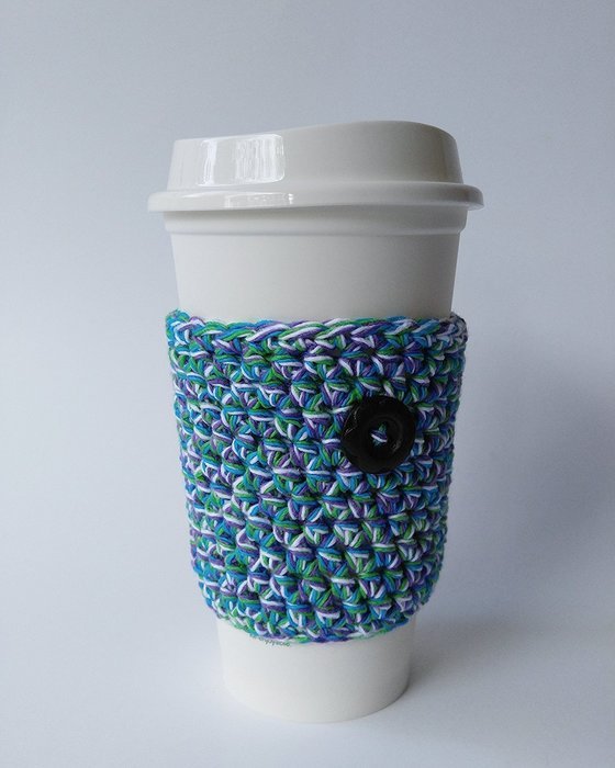 Coffee Mug Cozy and Coffee Sleeve Set Blue Purple Green Twist N3
