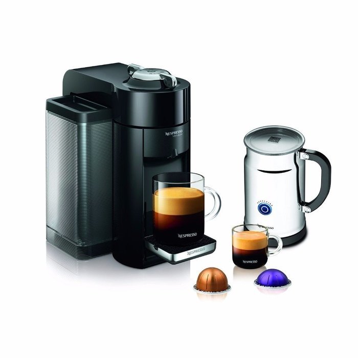 Nespresso Deluxe Coffee Maker (Black) w/ Aeroccino + Frother & Accessory Bundle