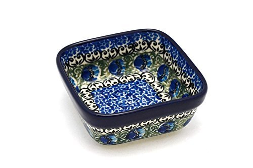 Polish Pottery Ramekin - Square - Peacock Feather