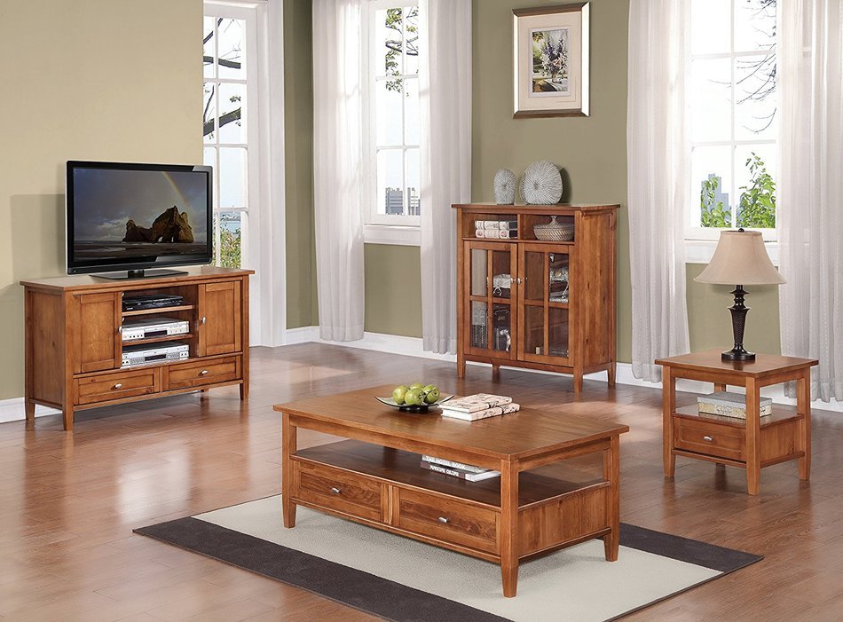 Simpli Home Warm Shaker TV Media Stand for TVs up to 52", Honey Brown N14