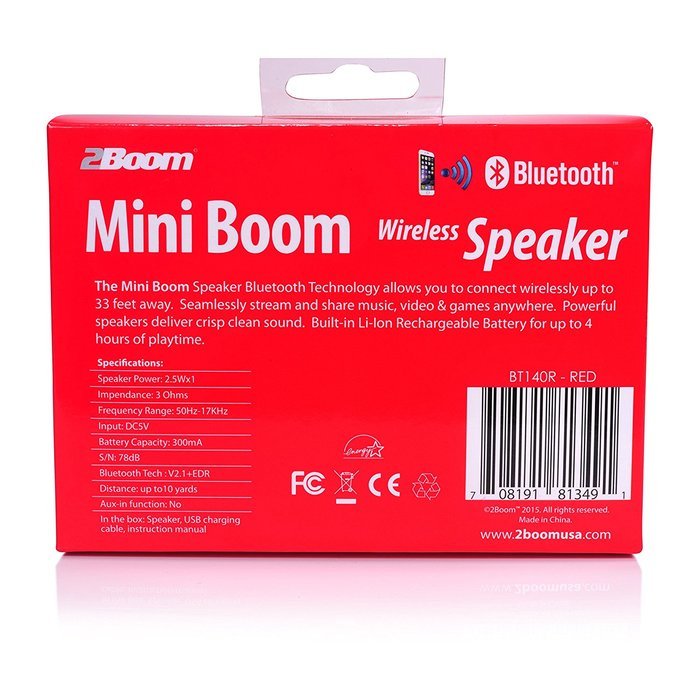 2BOOM Mini Boom Portable Mini Bluetooth iPod Wireless Speaker Pink N10