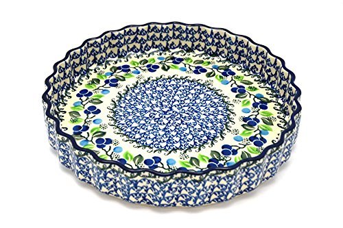 Polish Pottery Baker - Fluted Quiche - Large (9") - Blue Berries