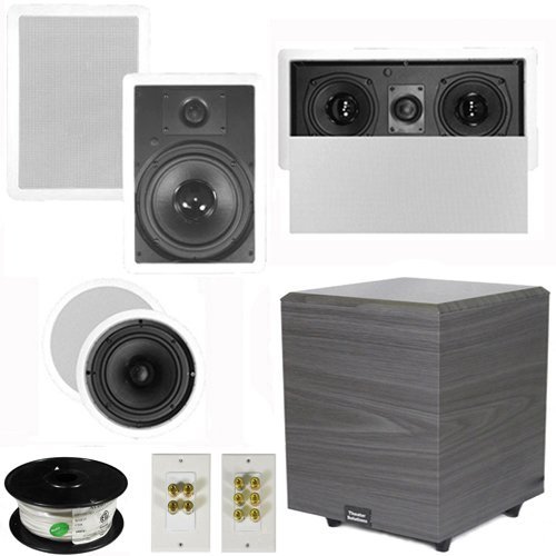 Theater Solutions 5.1 Home Theater 8" and 6.5" Speakers with Center 10" Powered Sub and More TS6C8WL51SET4