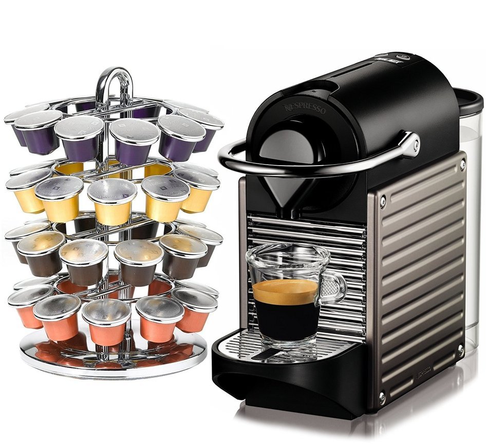 Nespresso C60 Pixie Electric Titan Automatic Espresso Machine with Bonus Mind Reader 50 Capsule Storage Drawer N2