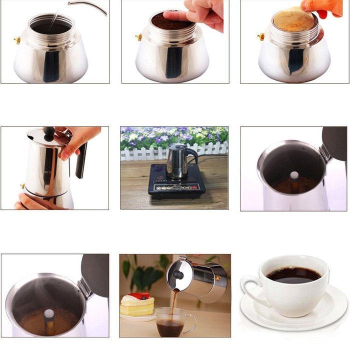 Minchsrin 6-Cup 300ml Stovetop Moka Espresso Maker with 100 Disposable Filters N3